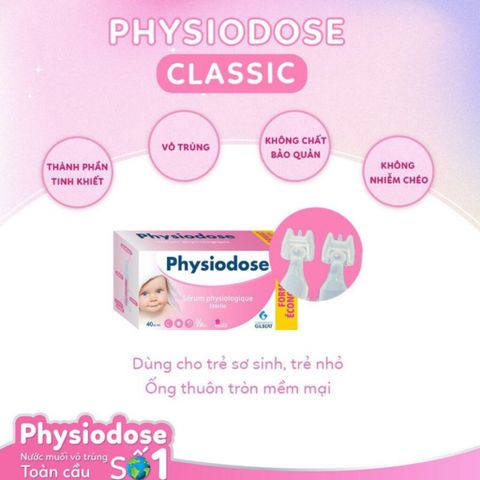 Nước Muối Sinh Lý Physiodose Vệ Sinh Tai, Mũi, Mắt Cho Bé Hộp 40 Ống x 5ML