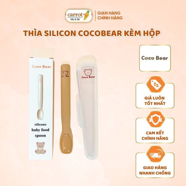 Thìa Cocobear Kèm Hộp,Thìa Ăn Dặm, Chất Liệu Silicon, An Toàn Cho Bé