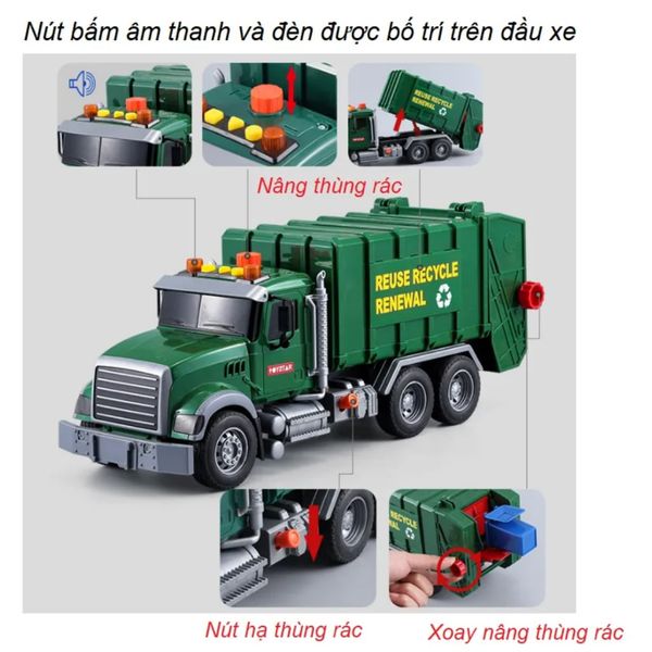 Xe Rác Jin Jia Toys 666-53p Đồ Chơi Trẻ Em Có Đèn Và Âm Thanh Kèm 3 Thùng Rác