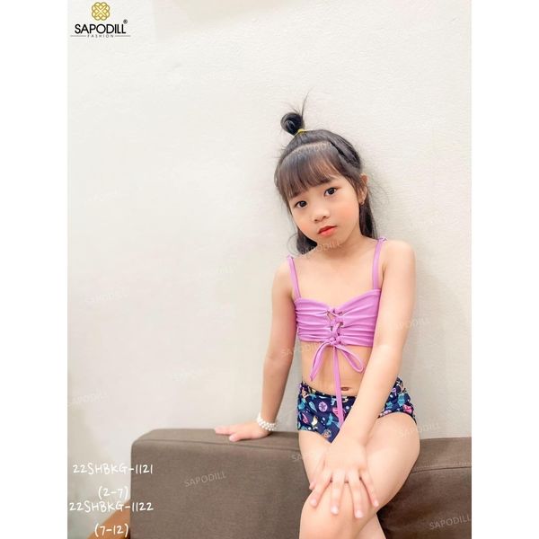 Bộ Đồ Bơi Bé Gái Đan Dây SAPODILL Màu Tím, Đồ Bơi Bé Đi Biển