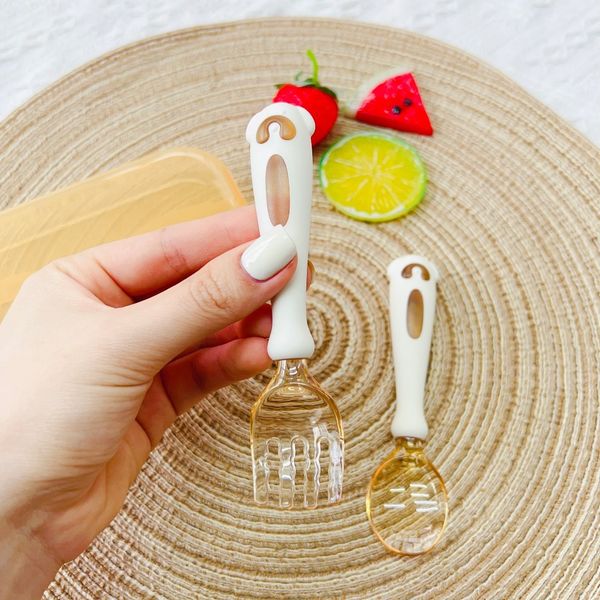 Sét Thìa Nĩa Màu Vàng Uốn Cong 360 Độ Kèm Hộp Đựng Cho Bé