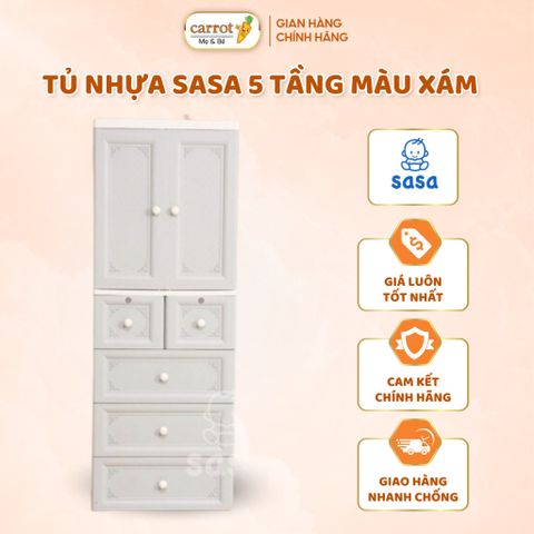 Tủ Nhựa SASA 5 Tầng Màu Xam - Siêu Thị Mẹ Vẹ Và Bé Carrot