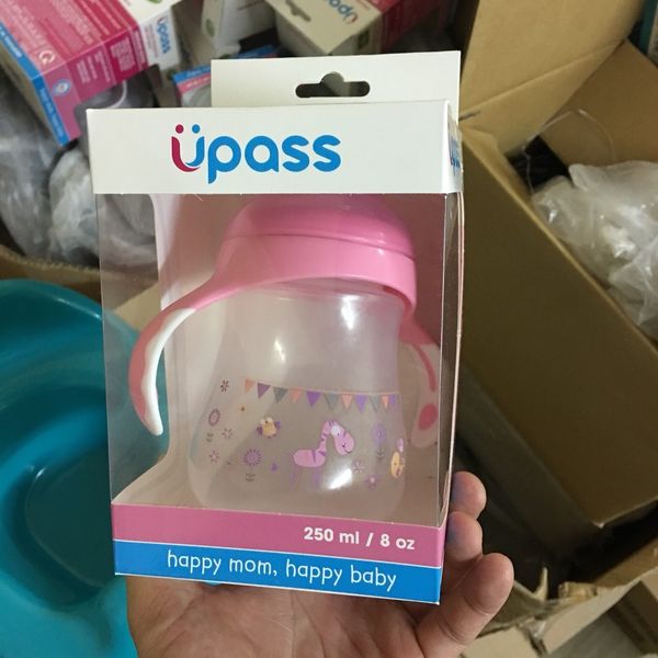 Cốc Tập Uống Nước 2 Tay Cầm Có Đầu Silicon, Bình Tập Uống Nước Màu Hồng Cho Bé