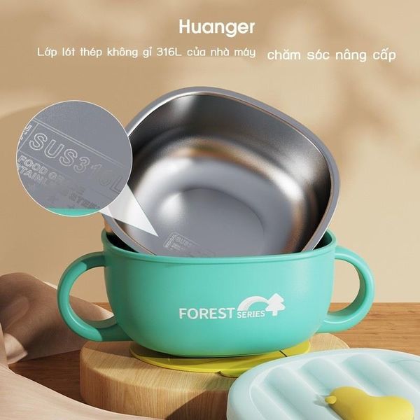 Chén Ăn Dặm Inox Chống Lật Có Tay Cầm Huanger