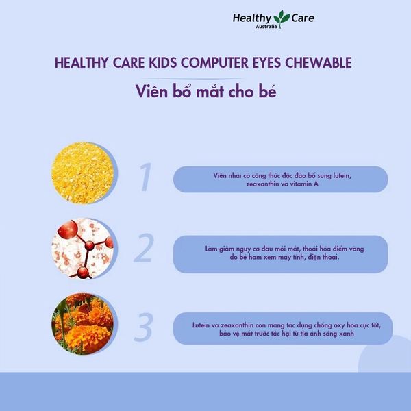 Viên Bổ Mắt Cho Bé Healthy Care Kids Computer Eyes 60 viên, Giảm Đau Mắt, Mỏi Mắt, Khô Mắt Cho Bé