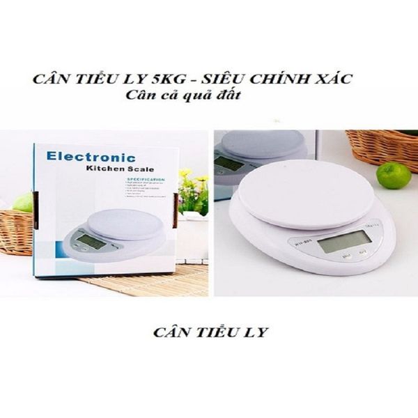 Cân Tiểu Ly, Cân Điện Tử Electronic Kitchen Scale 1 - 5KG Dùng Cho Nhà Bếp, Quán Ăn