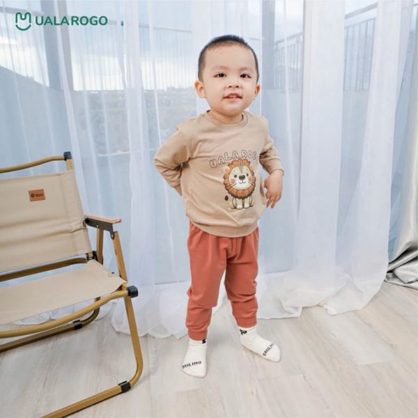 Bộ Dài Tay Nỉ Chéo Ualarogo UR3542 Cho Bé Trai Bé Gái, Bộ Dài Tay Cho Bé 1-5 Tuổi