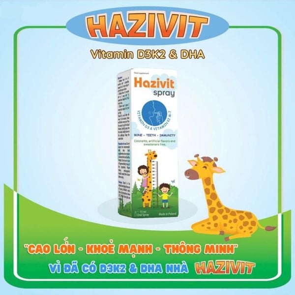 Hazivit Spray D3K2 & DHA, Giúp Phát Triển Chiều Cao, Tăng Cường Hệ Miễn Dịch, Phát Triển Não Bộ
