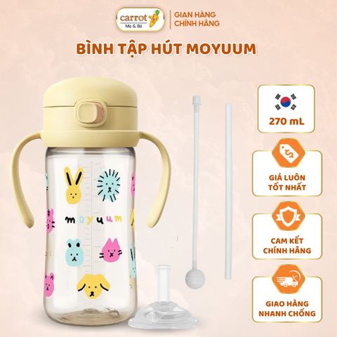 Bình Tập Uống Nước Cho Bé Moyuum, Có Van Chống Sặc, Bình Tập Hút Có Tay Cầm, Ống Hút Silicon