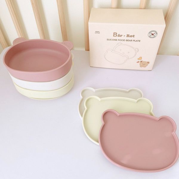 Đĩa Gấu Silicon Kèm Nắp Đậy Bar- Rot Có Đế Hít, Đĩa Cho Bé Tập Ăn Dặm