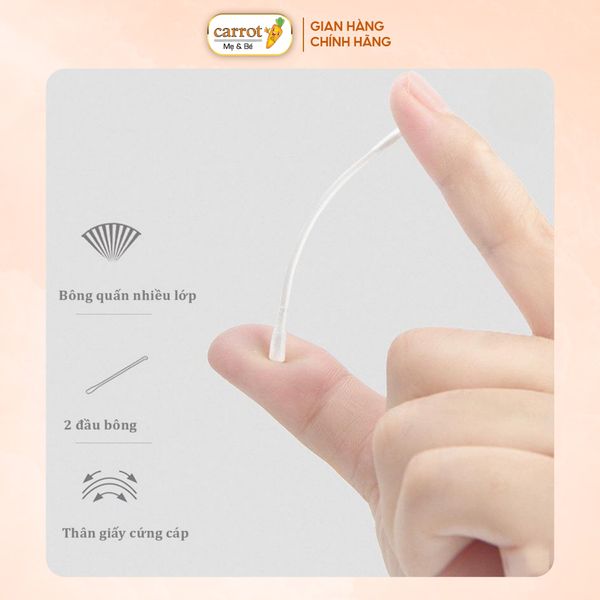 Tăm Bông Thân Giấy Cho Bé Sơ Sinh V-Coool Hộp 200 Que