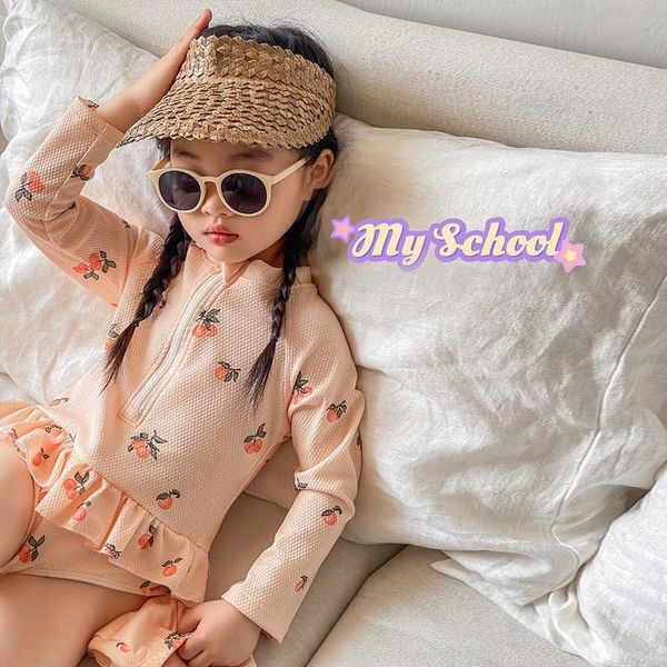 Đồ Bơi Một Mảnh Kèm Mũ Trái Đào Cam Nhạt Cho Bé Gái S-3XL