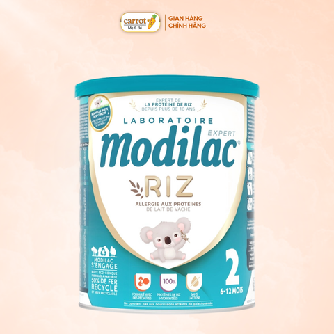 Sữa Gạo Modilac Expert Riz Số  2, Cho Bé Dị Ứng Đạm Sữa Bò Bất Dung Nạp Lactose Pháp 800G