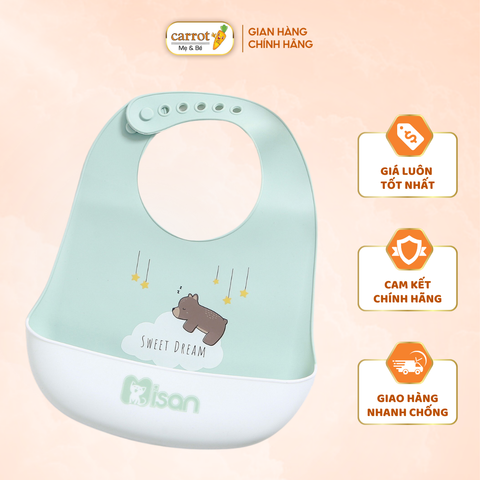 Yếm ăn dặm silicon cho bé Misan có máng hứng tiện lợi