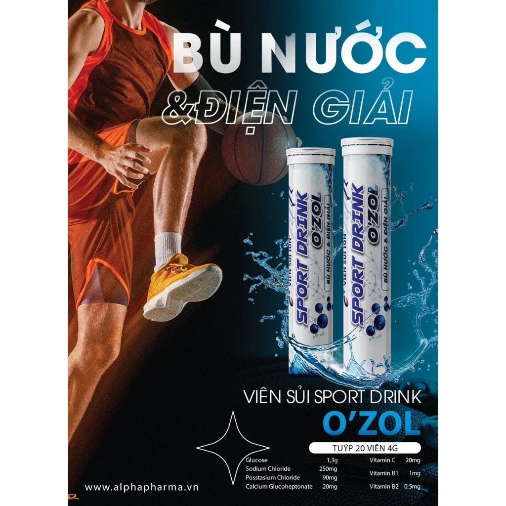  Viên sủi thể thao Sport Drink ozol 4g tuýp 20 viên bù nước và điện giải vị chanh leo 