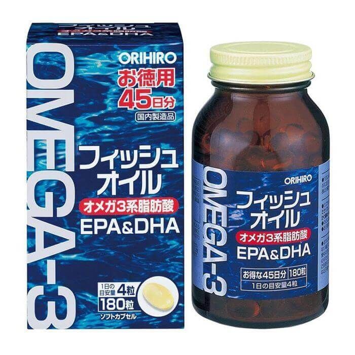  Dầu cá Omega 3 Orihiro Nhật Bản Hỗ Trợ Tim Mạch 180 viên 