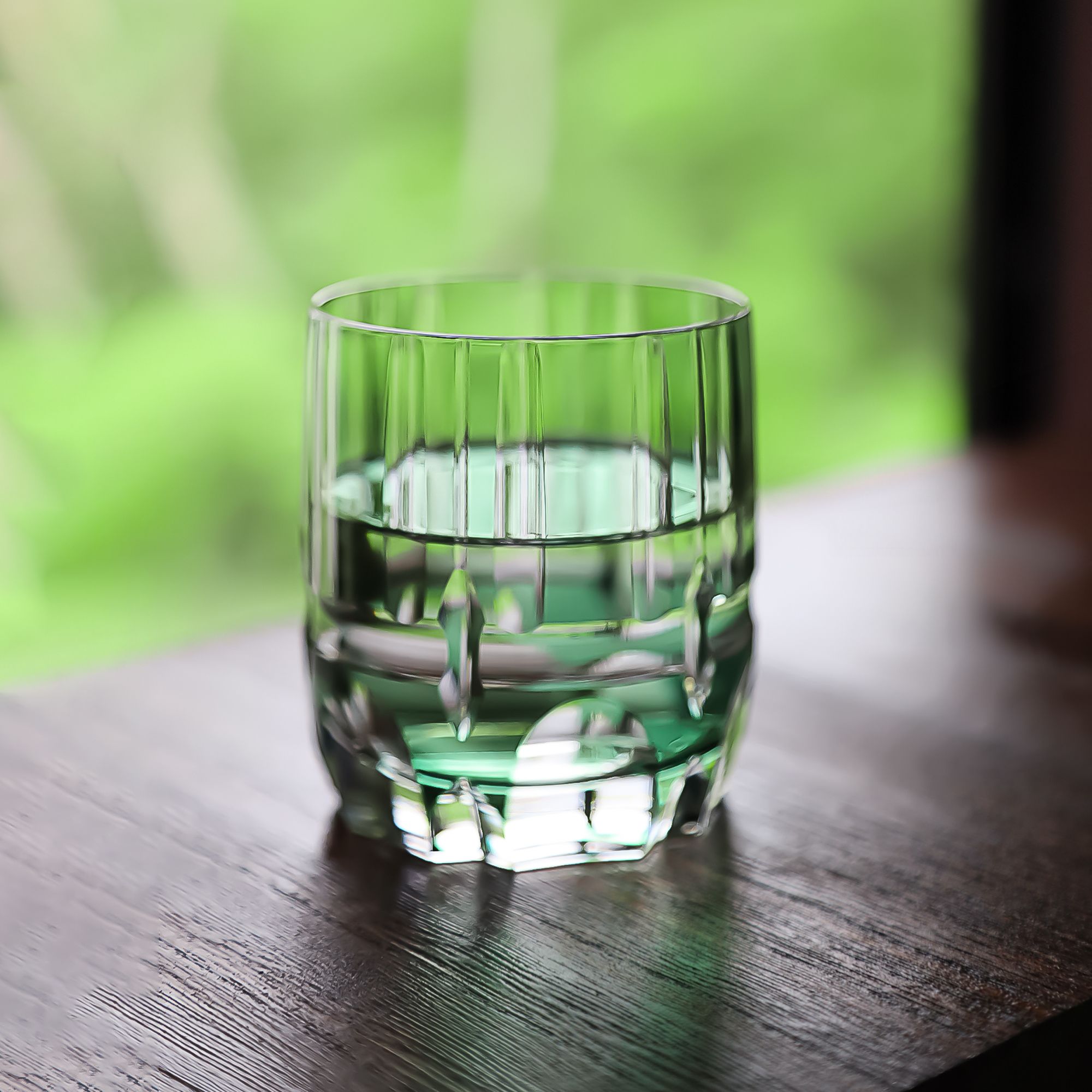 Ly pha lê rock glass Edo Kiriko "Bamboo Zen" 250ml màu xanh lá | Kagami Crystal T117 - 1908-CGR