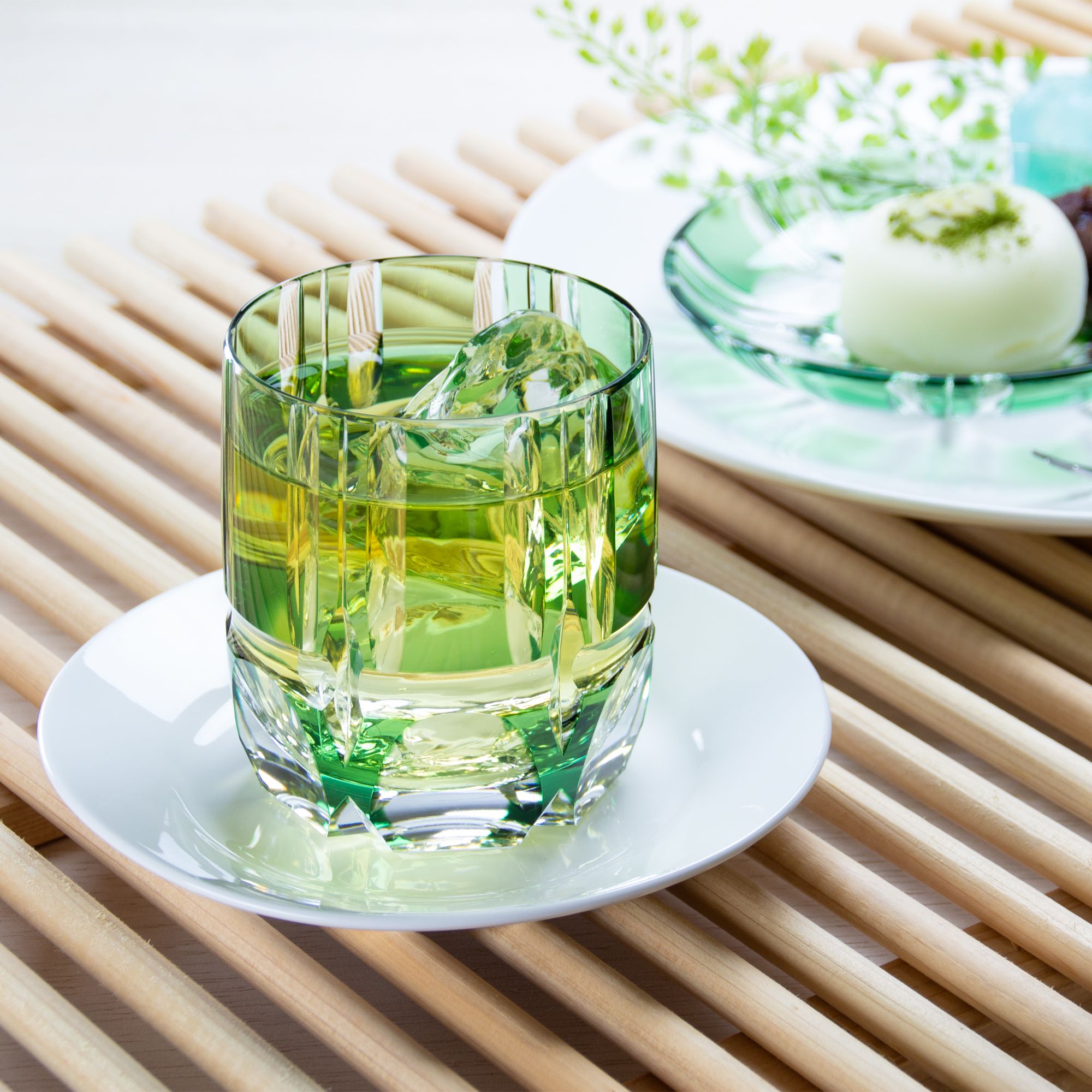 Ly pha lê rock glass Edo Kiriko "Bamboo Zen" 250ml màu xanh lá | Kagami Crystal T117 - 1908-CGR