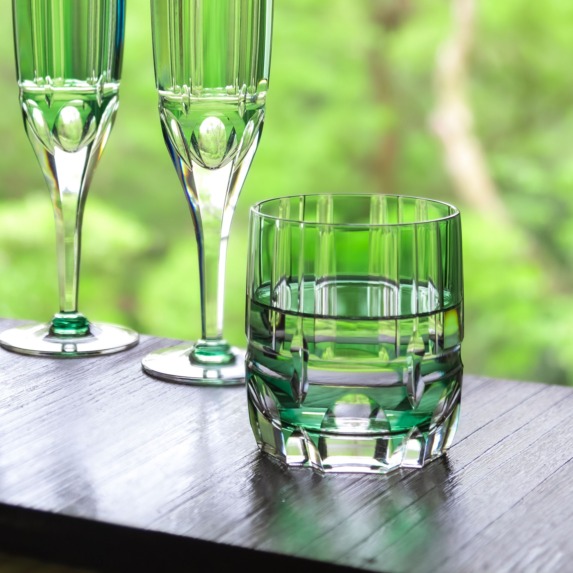 Ly pha lê rock glass Edo Kiriko "Bamboo Zen" 250ml màu xanh lá | Kagami Crystal T117 - 1908-CGR