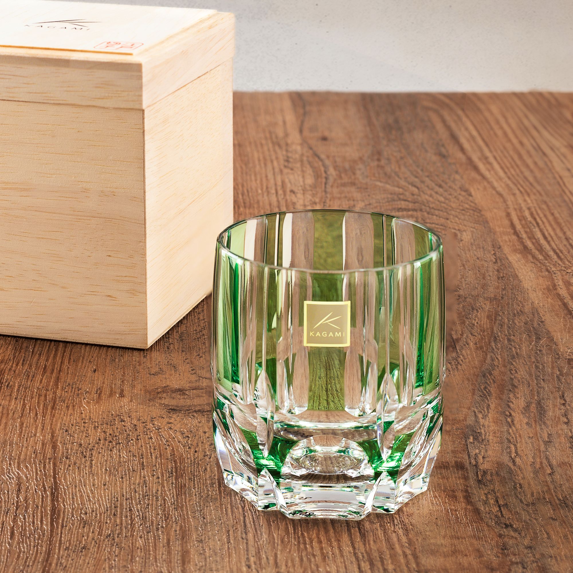 Ly pha lê rock glass Edo Kiriko "Bamboo Zen" 250ml màu xanh lá | Kagami Crystal T117 - 1908-CGR