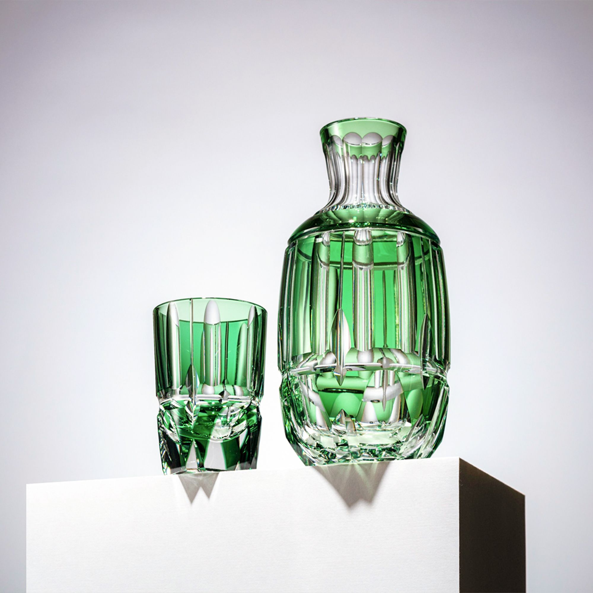 Bộ bình pha lê & ly rượu sake Edo Kiriko "Bamboo Zen" 03 món màu xanh lá | Kagami Crystal T117 - 2509