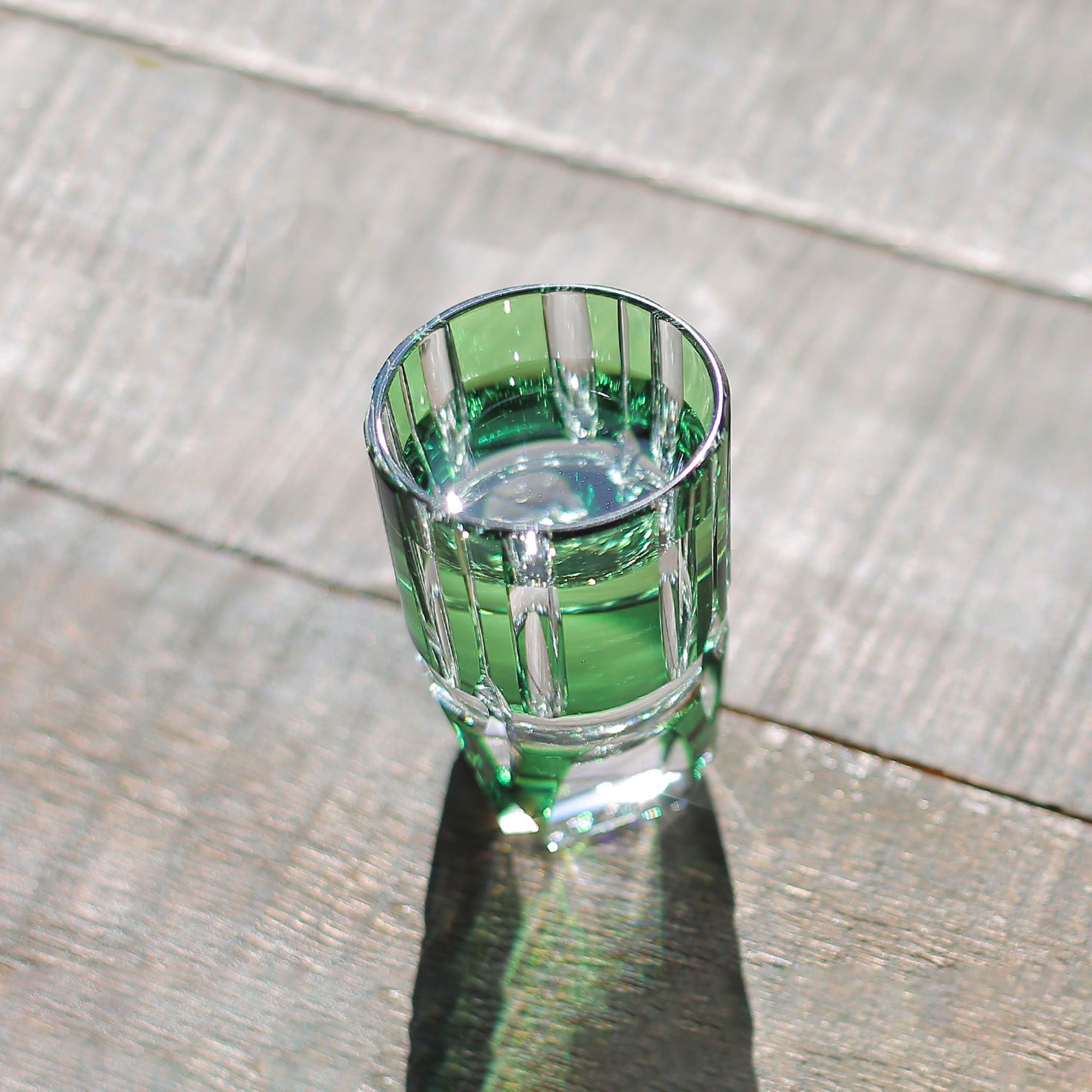 Bộ bình pha lê & ly rượu sake Edo Kiriko "Bamboo Zen" 03 món màu xanh lá | Kagami Crystal T117 - 2509