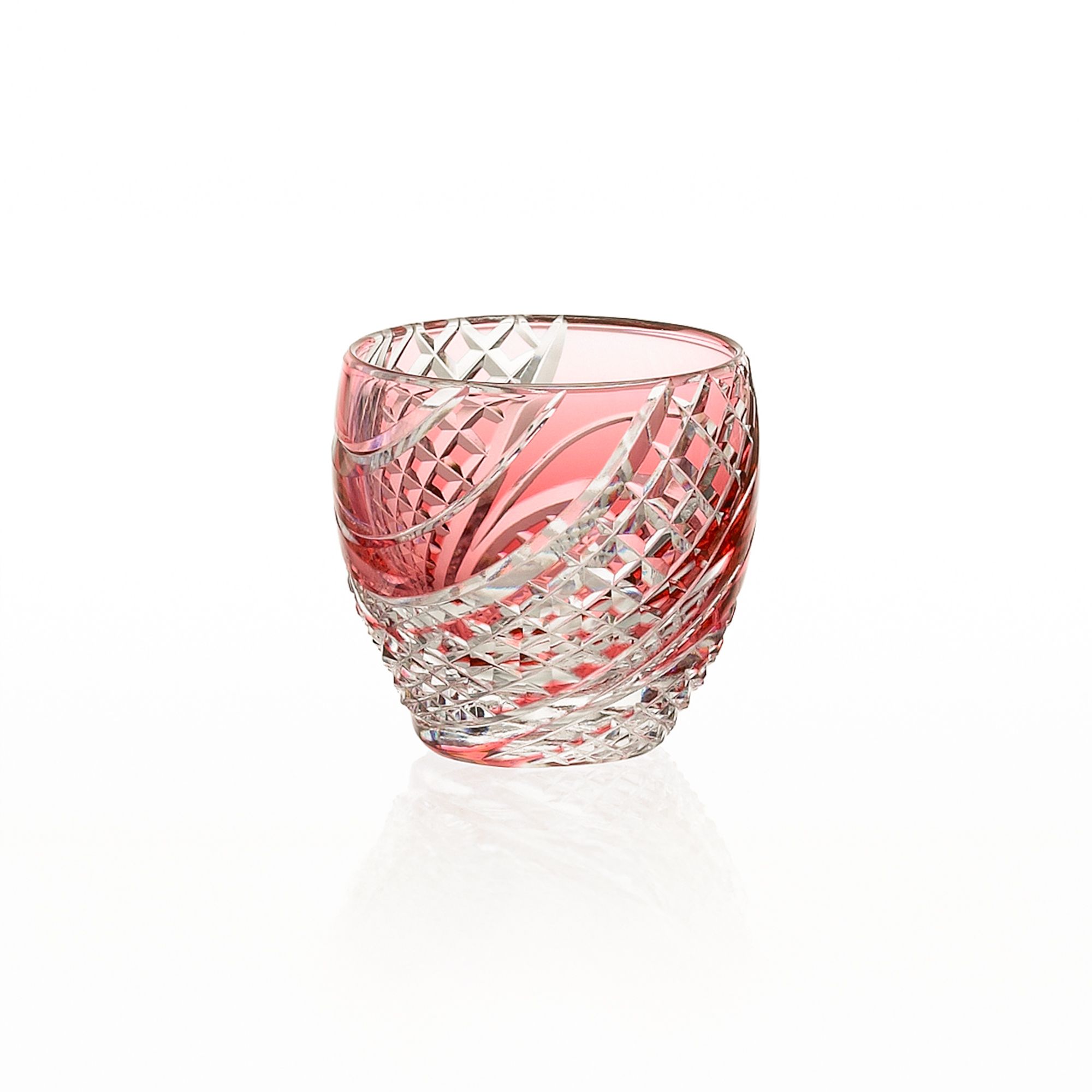 Ly pha lê sake Edo Kiriko “Fish scales strip" 80ml màu đỏ | Kagami Crystal T535 - 2044-CAU