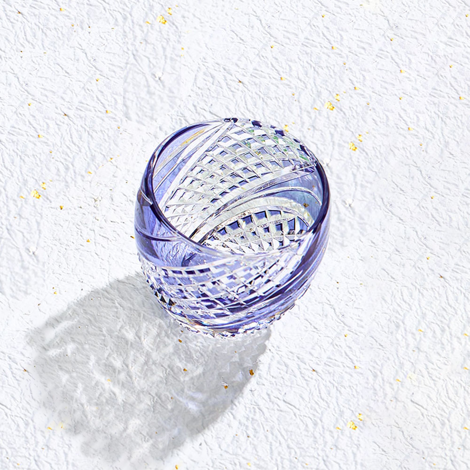 Ly pha lê sake Edo Kiriko “Fish scales strip" 80ml màu tím | Kagami Crystal T535 - 2044-CMP