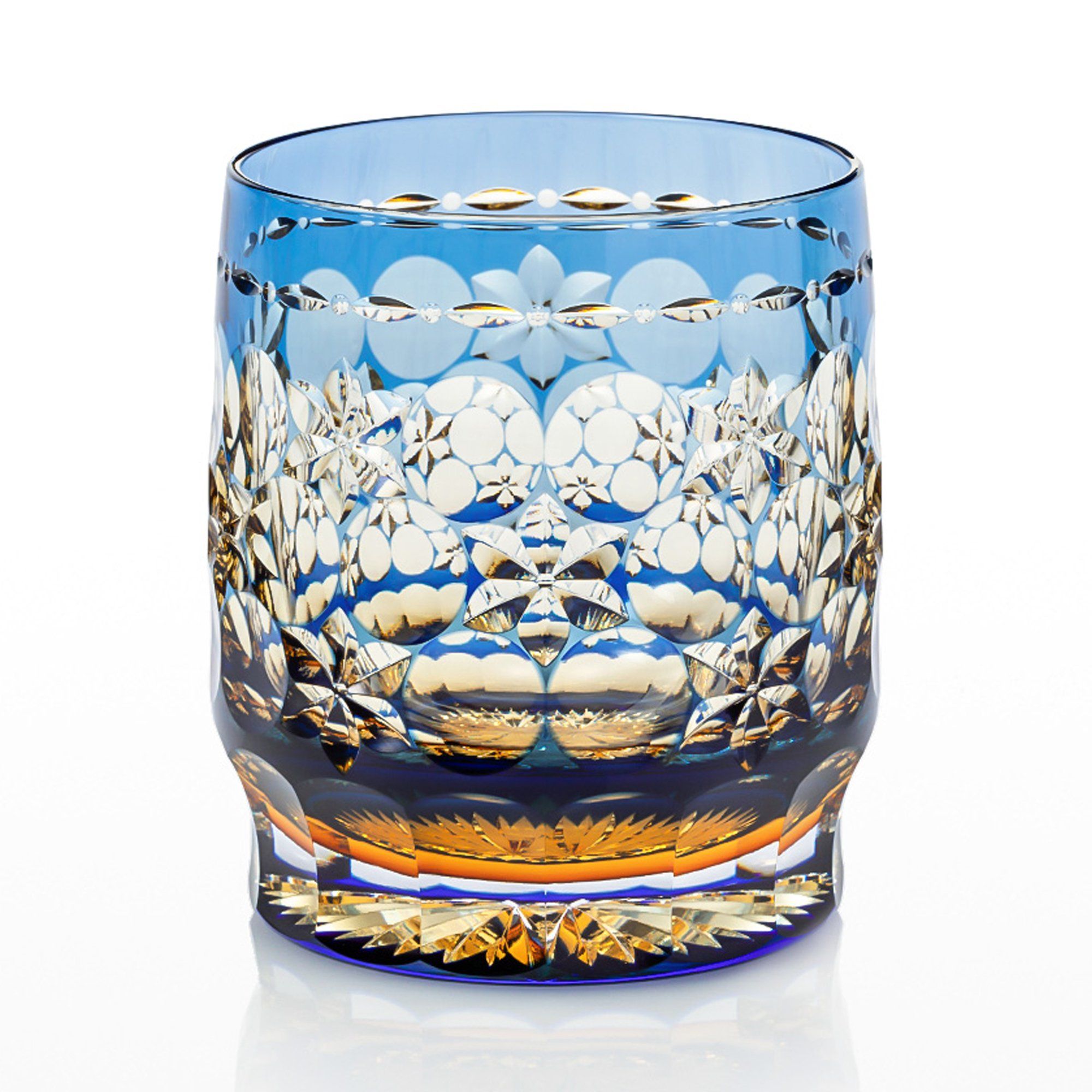 Ly pha lê rock glass Edo Kiriko "Tamamai" 330ml xanh cobalt được chế tác bởi nghệ nhân Hideaki Shinozaki | Kagami Crystal T754 - 2708-WUB