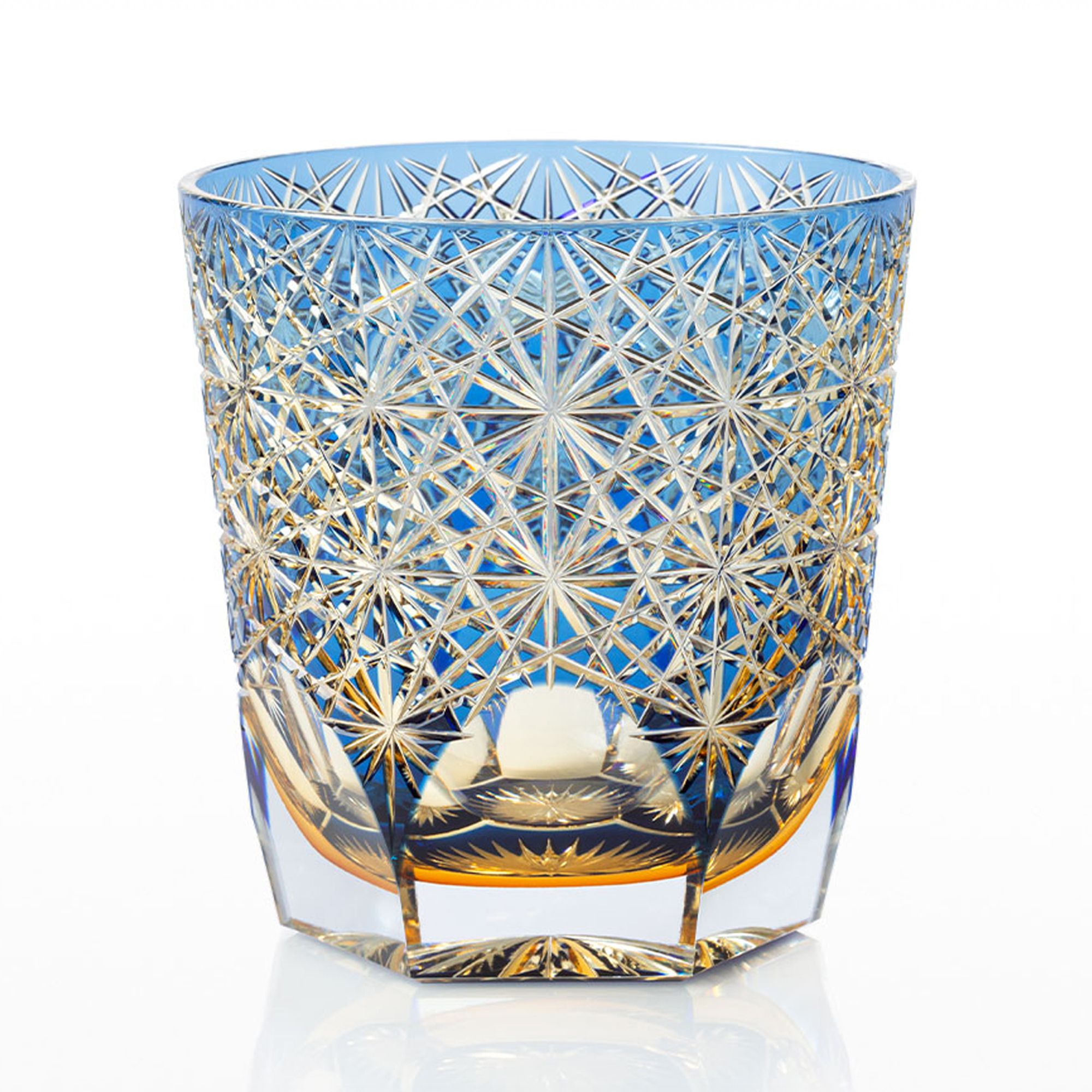 Ly pha lê rock glass Edo Kiriko "Ogiku" 320ml xanh cobalt được chế tác bởi nghệ nhân Junichi Nabetani | Kagami Crystal T755 - 2973-WUB