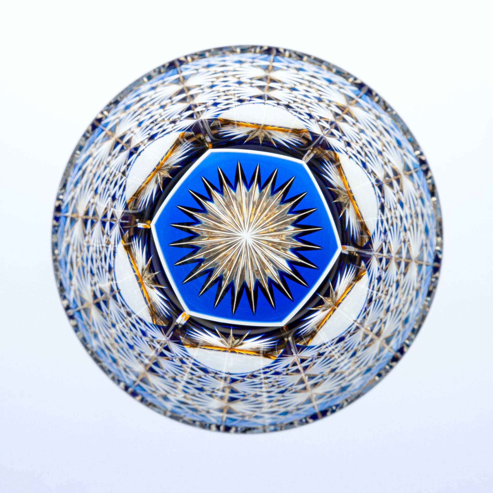 Ly pha lê rock glass Edo Kiriko "Ogiku" 320ml xanh cobalt được chế tác bởi nghệ nhân Junichi Nabetani | Kagami Crystal T755 - 2973-WUB