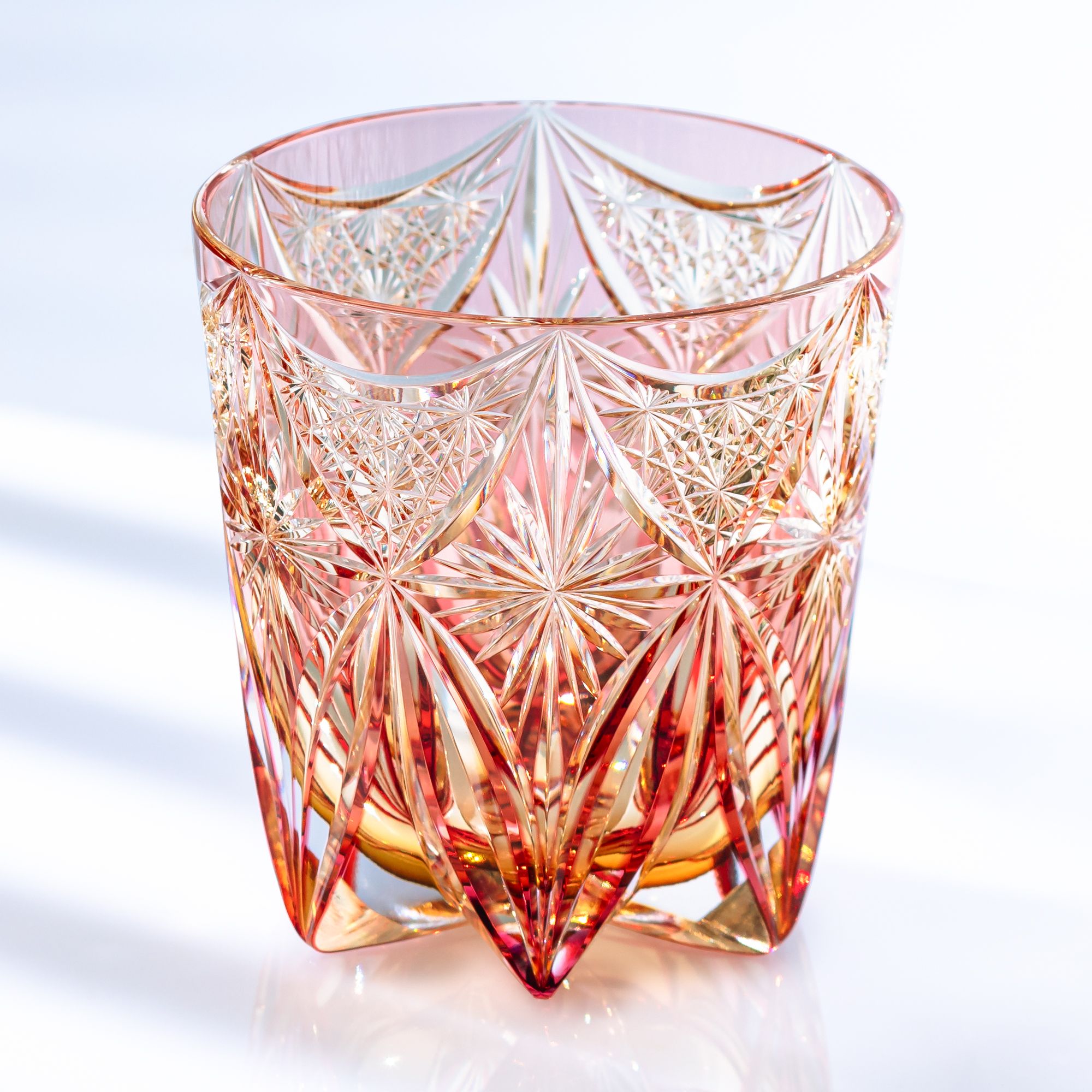 Ly pha lê rock glass Edo Kiriko "Kirara" 320ml màu đỏ được chế tác bởi nghệ nhân Tatsuya Nemoto | Kagami Crystal T755 - 3005-WUA