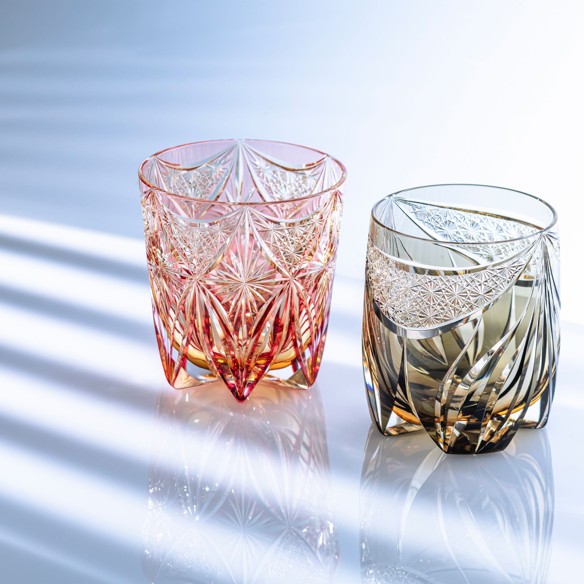 Ly pha lê rock glass Edo Kiriko "Kirara" 320ml màu đỏ được chế tác bởi nghệ nhân Tatsuya Nemoto | Kagami Crystal T755 - 3005-WUA