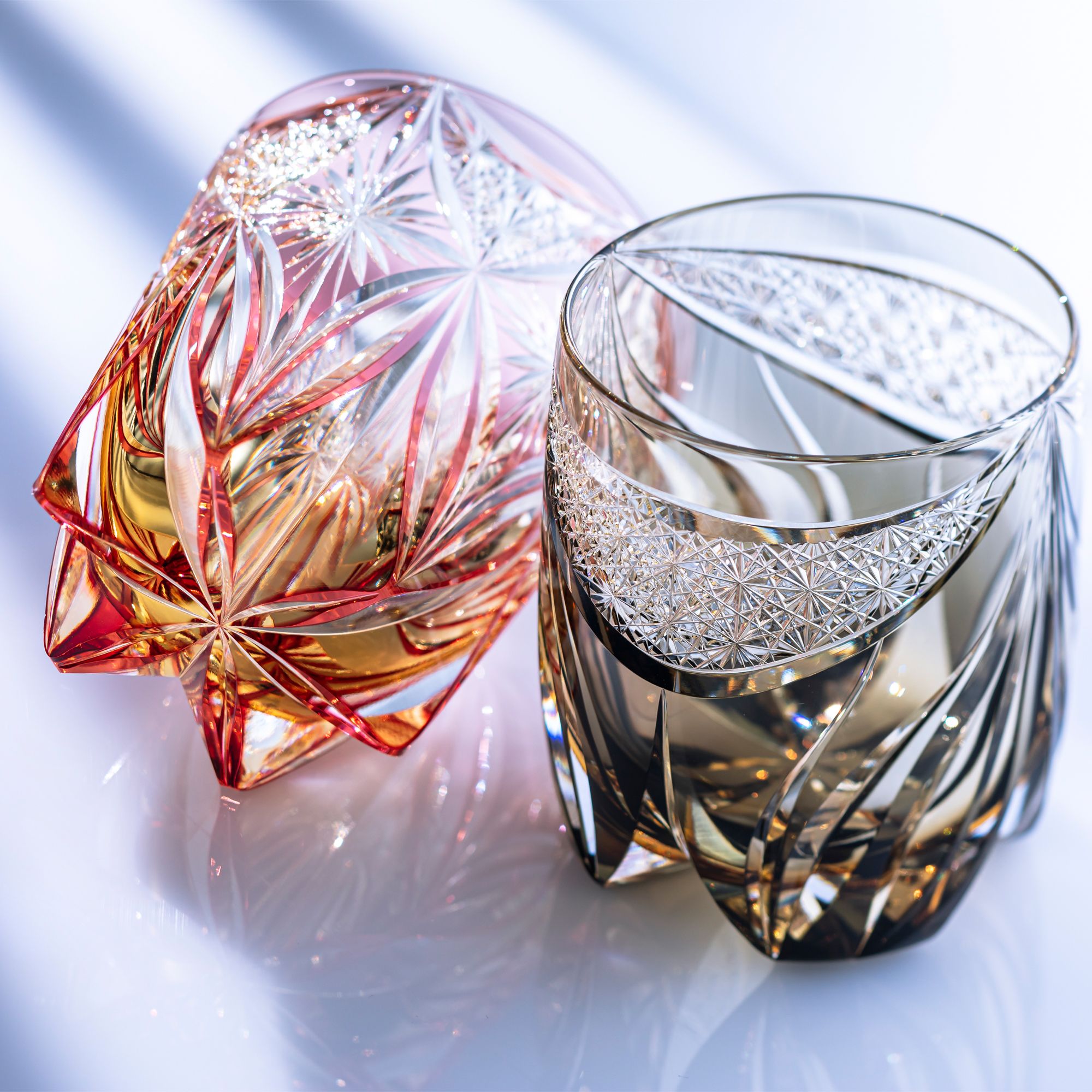 Ly pha lê rock glass Edo Kiriko "Kirara" 320ml màu đỏ được chế tác bởi nghệ nhân Tatsuya Nemoto | Kagami Crystal T755 - 3005-WUA