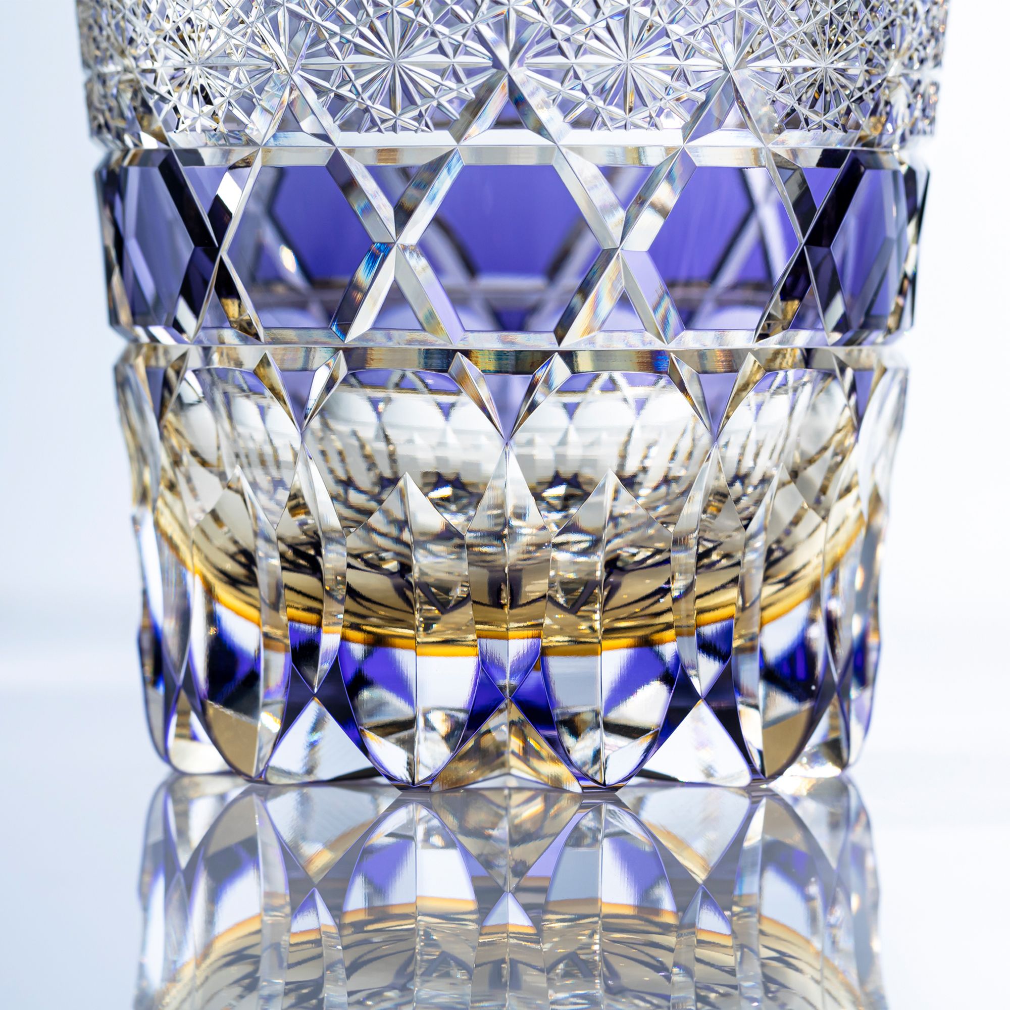 Ly pha lê rock glass Edo Kiriko "Shiho" 320ml màu tím được chế tác bởi nghệ nhân Tomokazu Noguchi | Kagami Crystal T755 - 3009-WUP