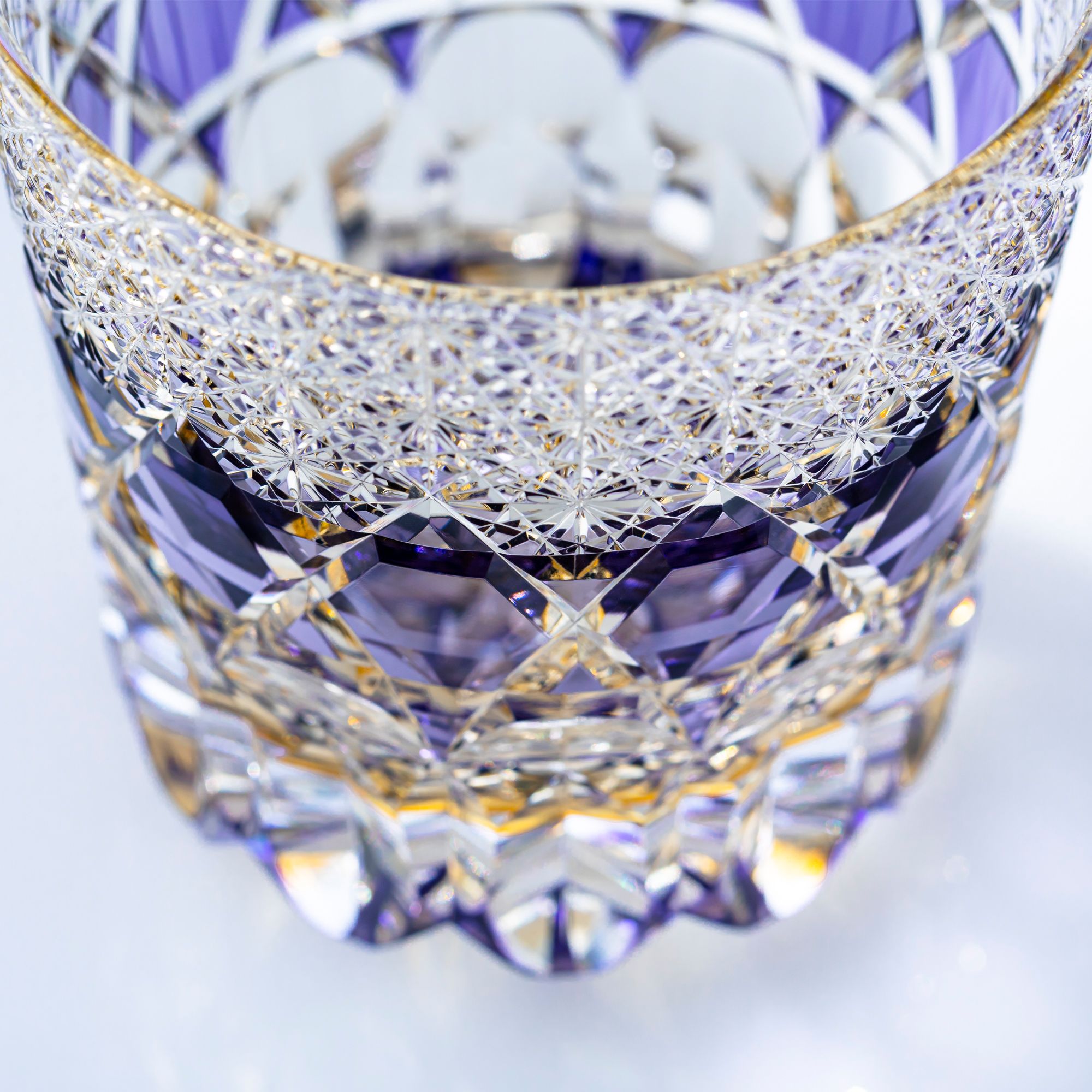 Ly pha lê rock glass Edo Kiriko "Shiho" 320ml màu tím được chế tác bởi nghệ nhân Tomokazu Noguchi | Kagami Crystal T755 - 3009-WUP