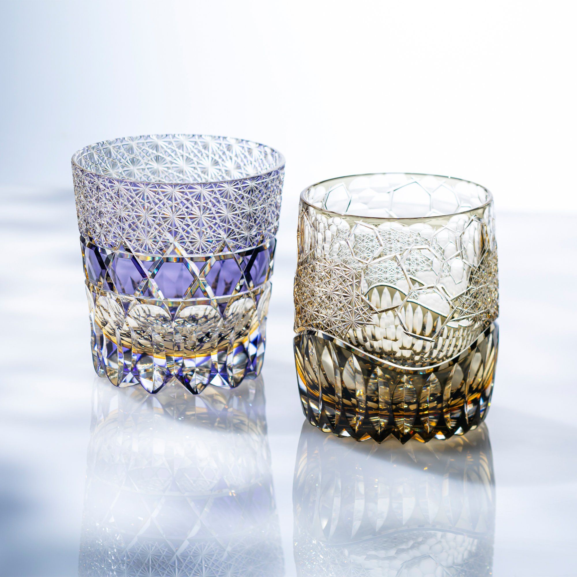 Ly pha lê rock glass Edo Kiriko "Shiho" 320ml màu tím được chế tác bởi nghệ nhân Tomokazu Noguchi | Kagami Crystal T755 - 3009-WUP