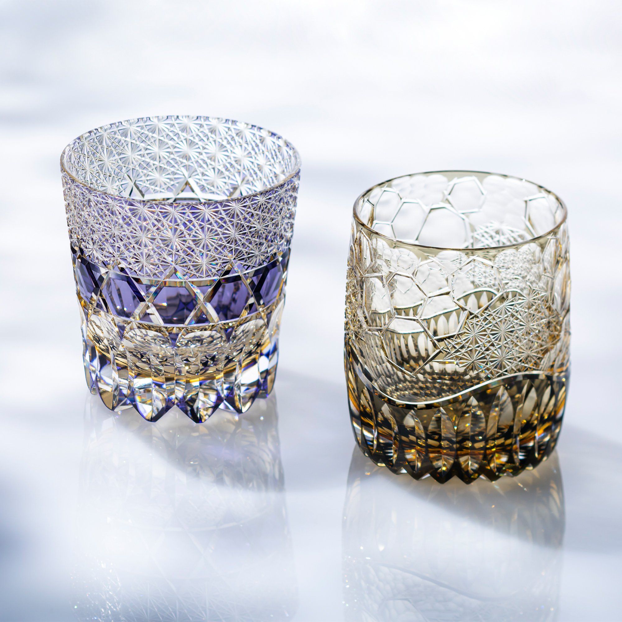 Ly pha lê rock glass Edo Kiriko "Shiho" 320ml màu tím được chế tác bởi nghệ nhân Tomokazu Noguchi | Kagami Crystal T755 - 3009-WUP