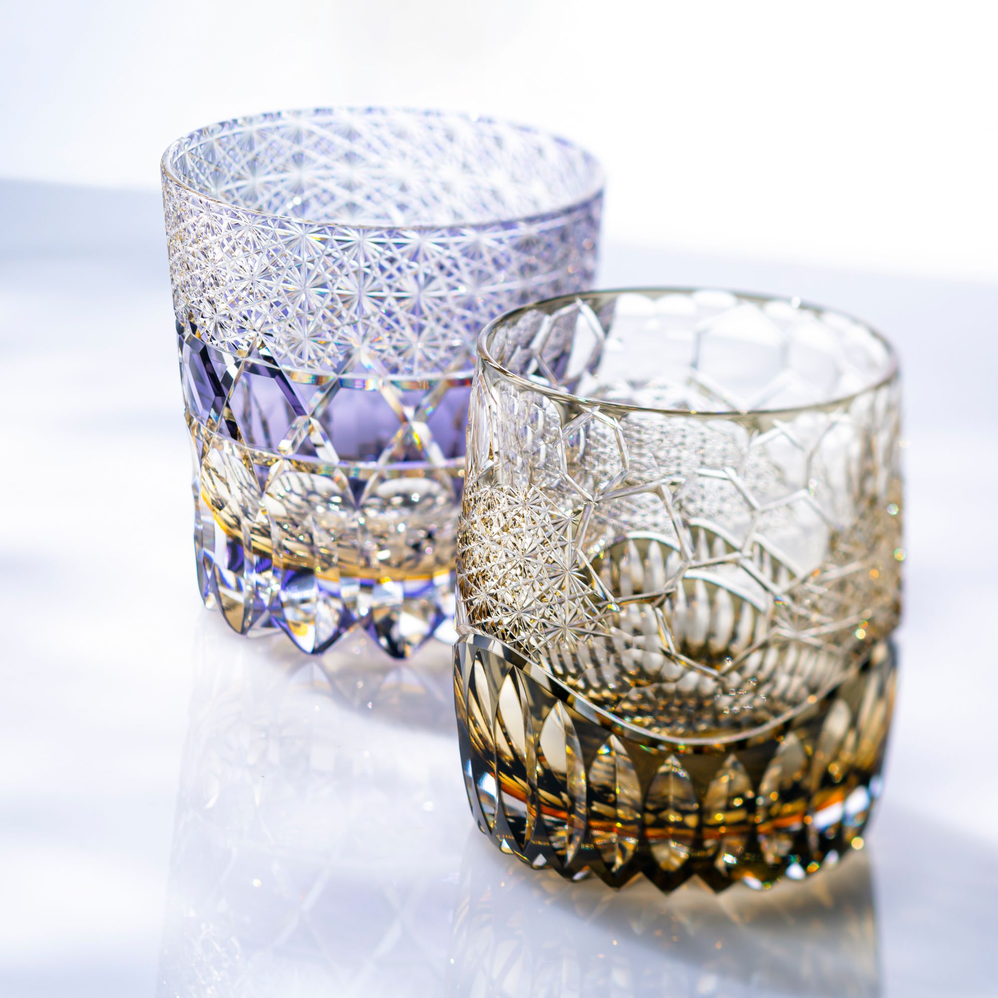 Ly pha lê rock glass Edo Kiriko "Shiho" 320ml màu tím được chế tác bởi nghệ nhân Tomokazu Noguchi | Kagami Crystal T755 - 3009-WUP