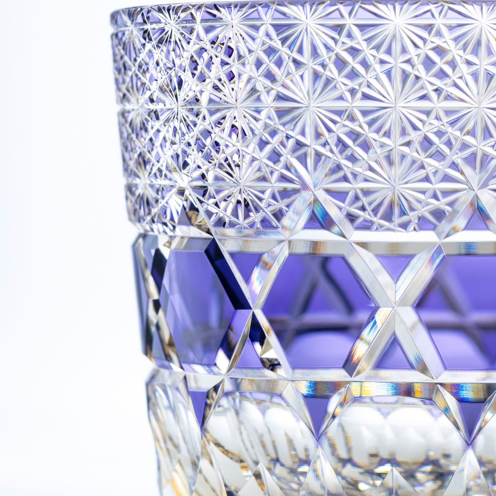 Ly pha lê rock glass Edo Kiriko "Shiho" 320ml màu tím được chế tác bởi nghệ nhân Tomokazu Noguchi | Kagami Crystal T755 - 3009-WUP