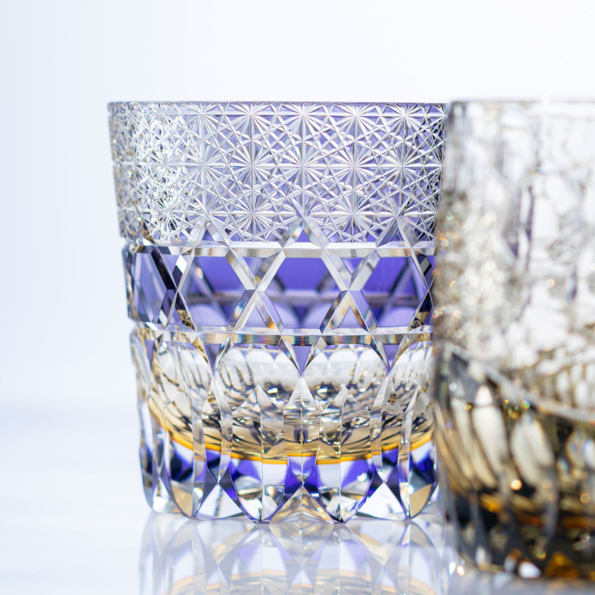 Ly pha lê rock glass Edo Kiriko "Shiho" 320ml màu tím được chế tác bởi nghệ nhân Tomokazu Noguchi | Kagami Crystal T755 - 3009-WUP