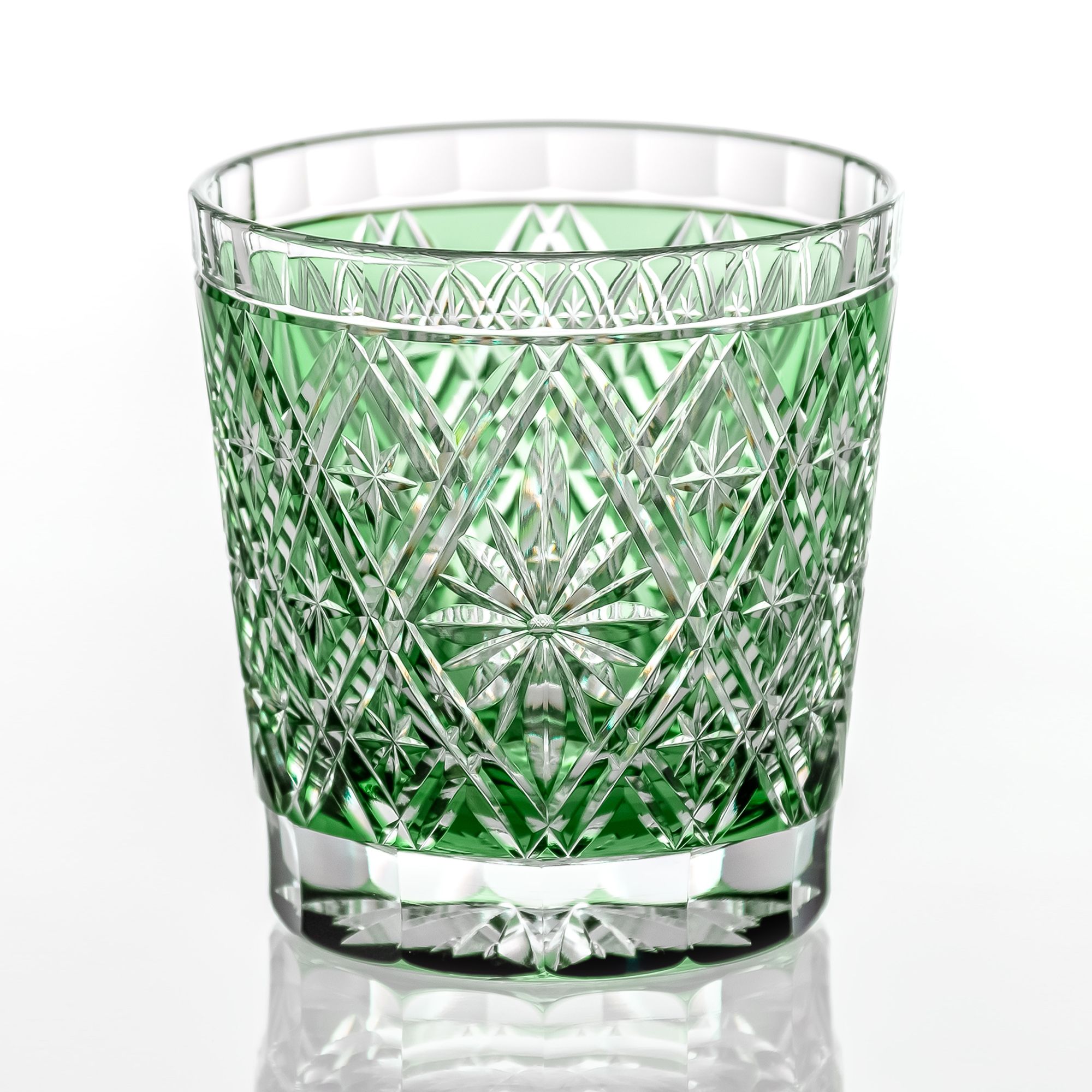 Ly pha lê rock glass Edo Kiriko "Hishibana" 320ml màu xanh lá được chế tác bởi nghệ nhân Hideaki Shinozaki | Kagami Crystal T787 - 3032-CGR