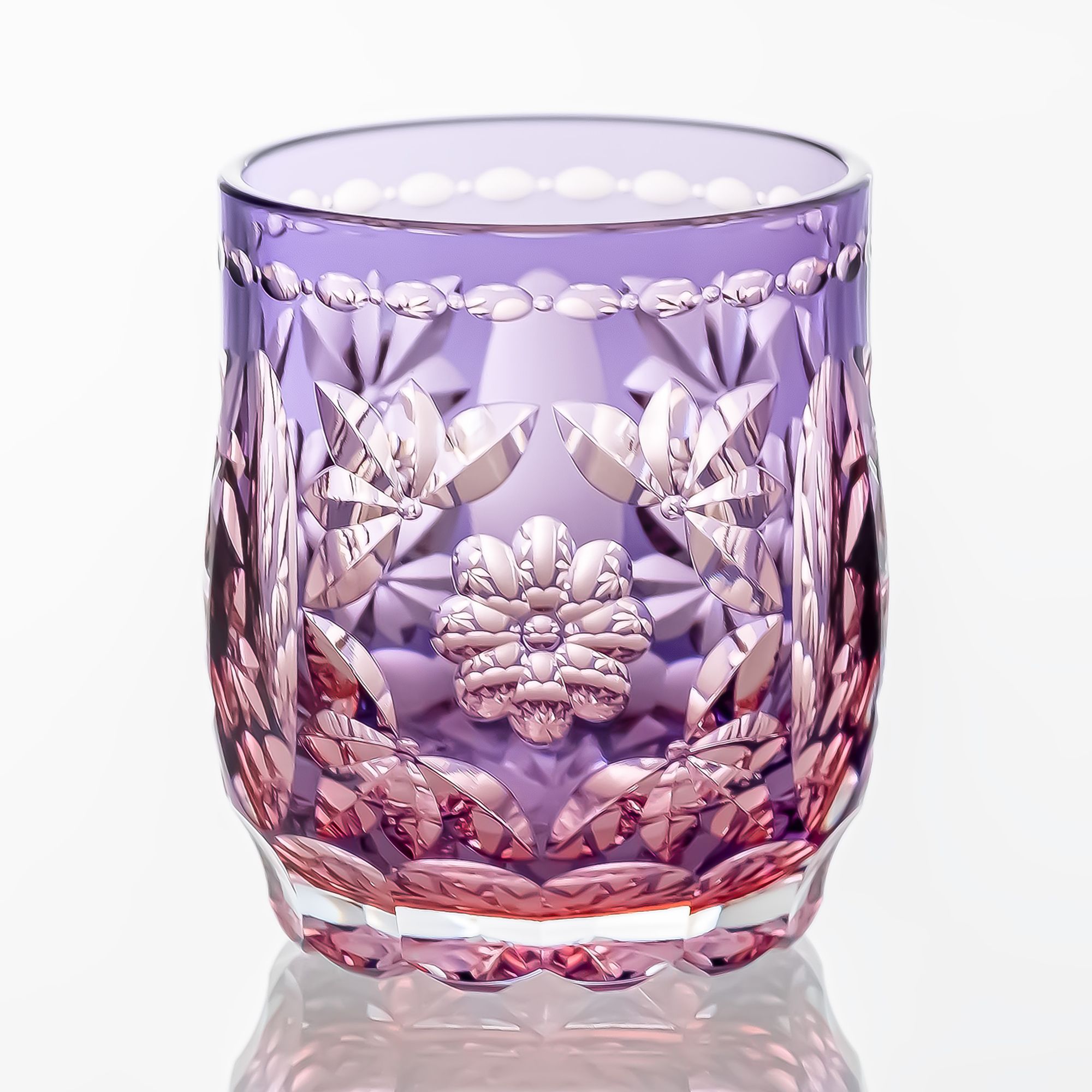 Ly pha lê rock glass Edo Kiriko "Hana Temari" 300ml màu hồng được chế tác bởi nghệ nhân Hideaki Shinozaki | Kagami Crystal T853 - 3034-WAP