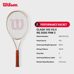 Wilson Clash 100 V3.0 Roland Garros 2025 FRM Vợt Tennis Chưa Căng Dây WR174011U