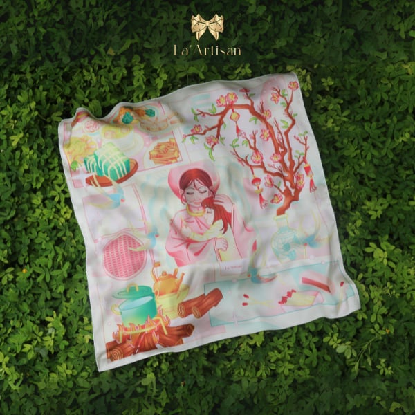 Khăn lụa Cô Bé Bán Diêm choàng vai, quàng cổ cao cấp 55x55cm, 90x90cm - Quà tặng văn hóa La'Artisan