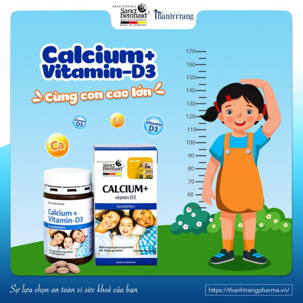 Calcium + Vitamin D3 Đức Lọ 90 Viên - Bổ sung canxi cho bé Sanct Bernh