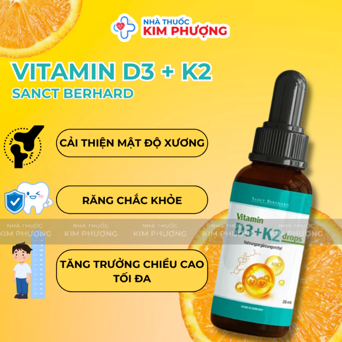 Vitamin D3 + K2 Đức Lọ 10ml Sanct Bernhard D3k2