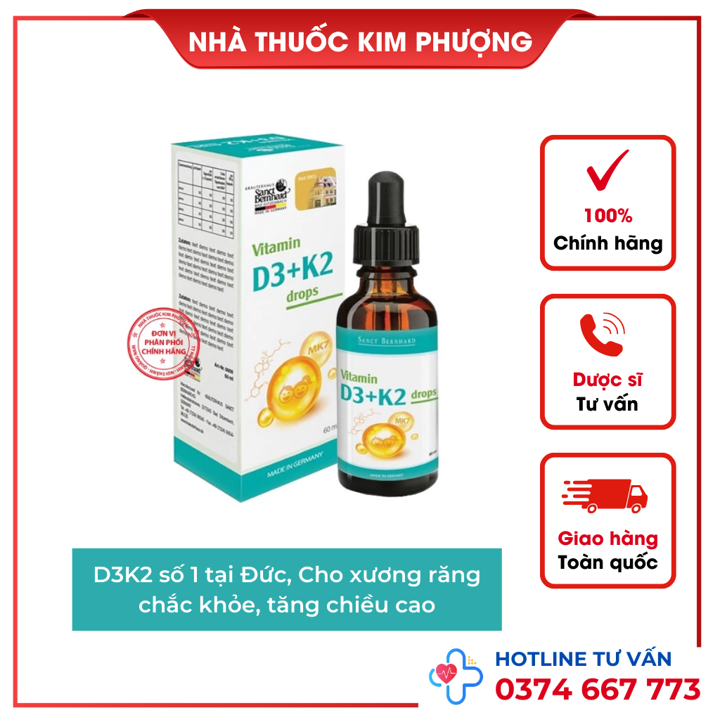 Vitamin D3 + K2 Đức Lọ 10ml Sanct Bernhard D3k2
