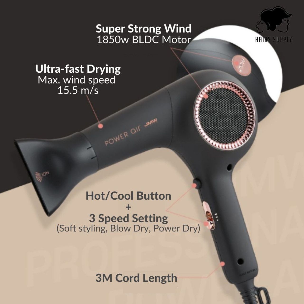  Máy sấy JMW MP9A01A Power Air Hair Dryer 