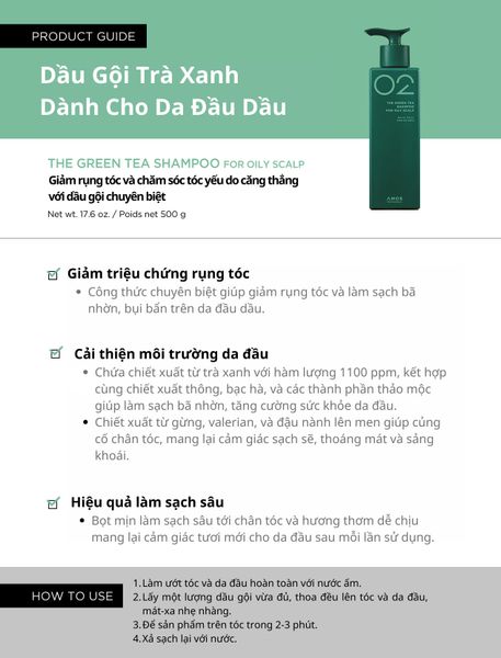  Dầu gội cho da đầu nhiều dầu trà xanh THE GREEN TEA SHAMPOO FOR OILY SCALP 500ml 